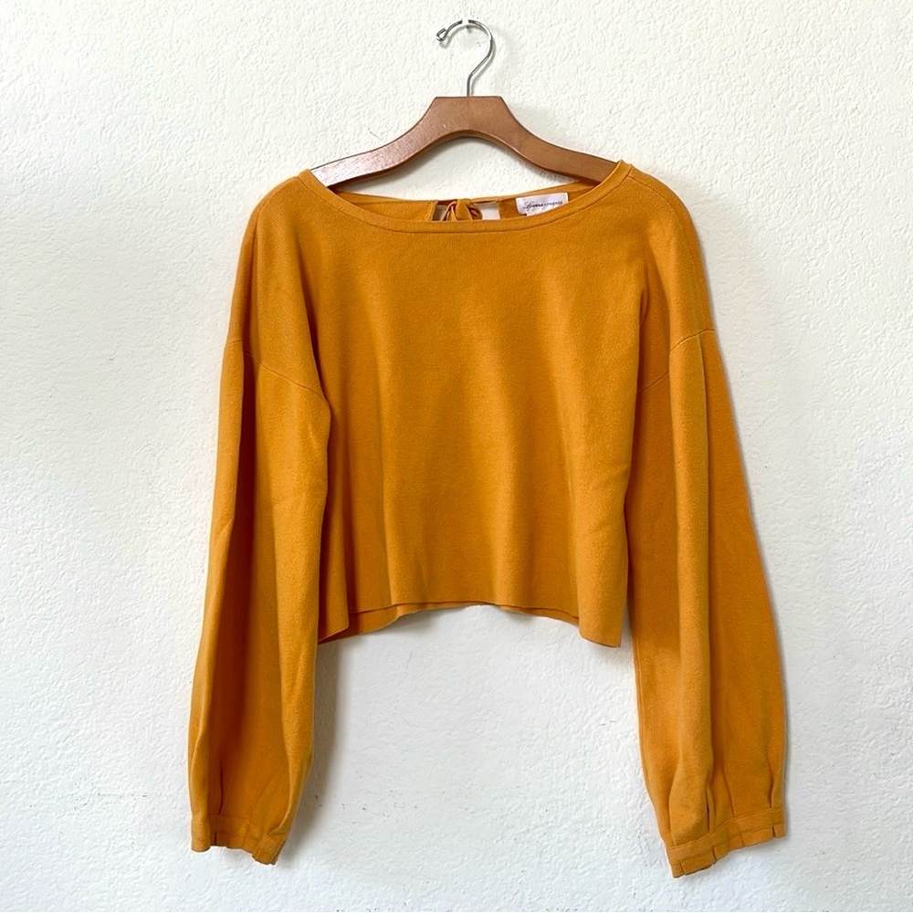 Lovers + Friends Yellow Soho Cropped Knit Bishop Sleeve Boatneck Top XS